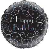Happy Birthday Black Swirls Foil 45cm #228496