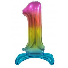 Standing Air Filled Foil Balloon Rainbow Number 1 One 30inch #140315