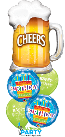 Cheers Happy Birthday Blue Cake Balloon Bouquet #CHBBC03