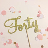 40th Birthday 'Forty' Glittered Cake Topper in Gold