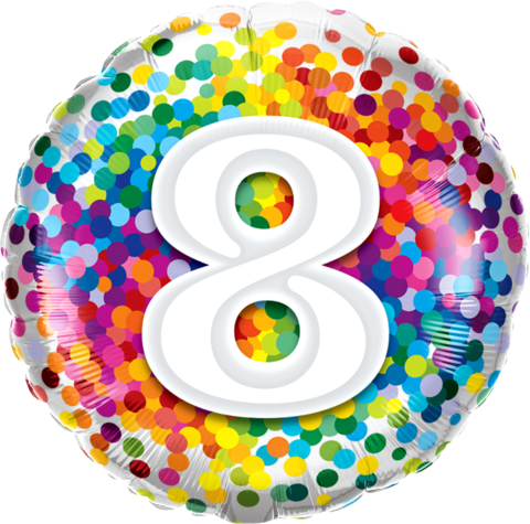 8th Birthday Foil 45cm Confetti Rainbow Balloon #13505