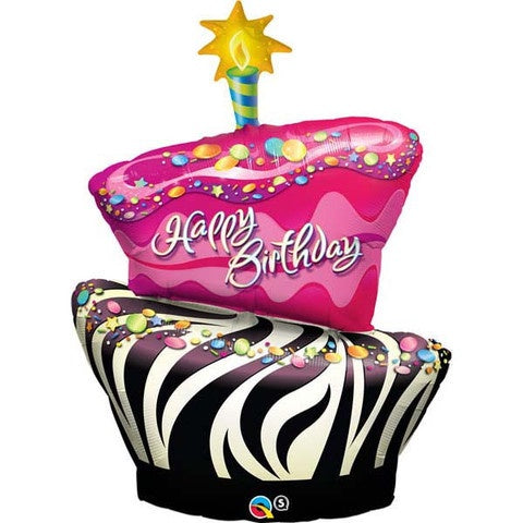 Zebra Foil Supershape Happy Birthday Cake #16081