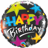 Happy Birthday Foil 45cm Bright Stars Black #23785