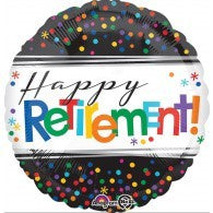 Happy Retirement Foil 45cm Balloon Black with Bright Dots #32816