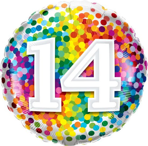 14th Birthday Foil 45cm Confetti Rainbow Balloon #13535