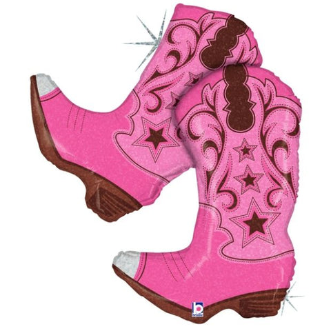 Pink Dancing Boots Holographic Foil Shape 91cm (36") Cowgirl Cowboy INFLATED #35565