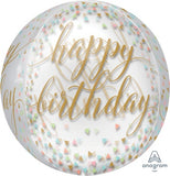 Happy Birthday Pastel Confetti Print See-thru Orbz Balloon #37181
