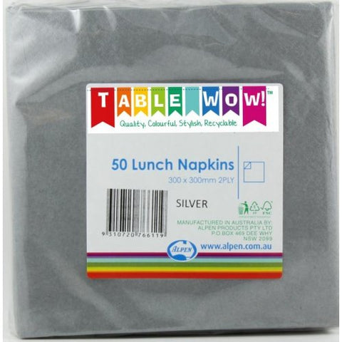 Silver Lunch Napkin 33x33cm 2ply Pack 50 #380119