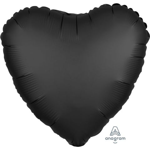 Heart Satin Luxe Onyx Black 45cm (18") Foil Solid Colour INFLATED #38035