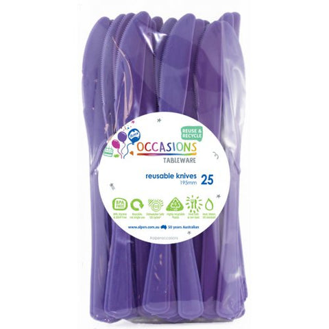 Purple Reusable Plastic Cutlery Knives Knife 25pk