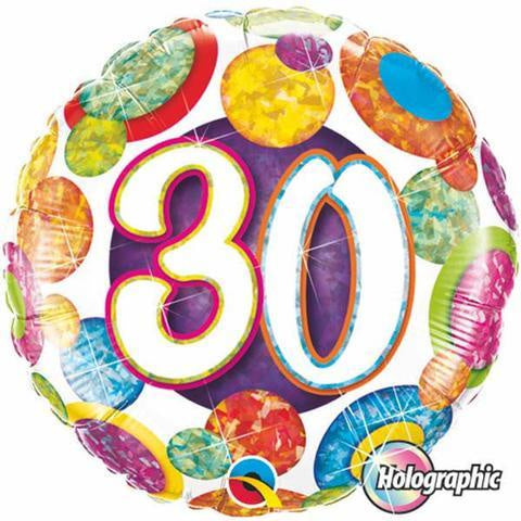 30th Birthday Foil Balloon Multi Coloured Dots #37896