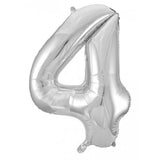 Giant INFLATED Silver Number 4 Foil 86cm Balloon #213704