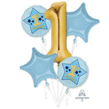 Boy 1st Birthday Blue and Gold INFLATED Balloon Bouquet Kit 5 pk#40372