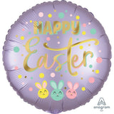 Happy Easter Bunny Faces Satin Lilac INFLATED #40531