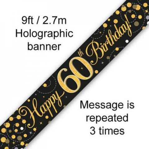 60th Birthday Banner Black & Gold 2.7m Oaktree