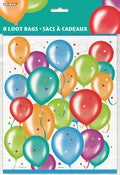 Balloon Birthday 8 Loot Bags 22.5cm H X 18cm W (9" X 7.25") #42218