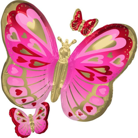 Foil Shape Red, Pink and Gold Butterfly (73cm x 71cm) #43638