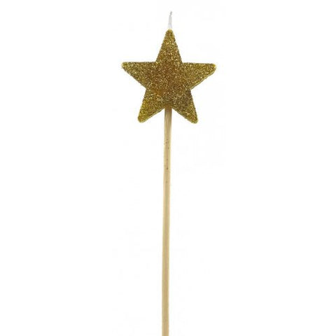 Gold Glitter Long Stick Candle STAR #447251