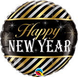 Happy New Year Diagonal Stripes Foil 45cm Balloon #43525