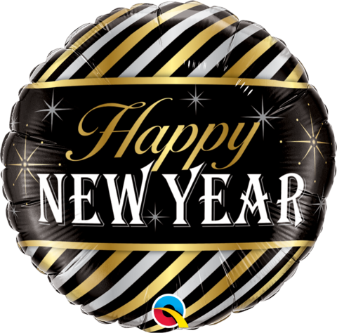 Happy New Year Diagonal Stripes Foil 45cm Balloon #43525