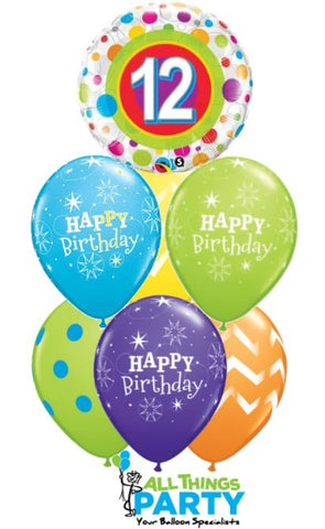 12th Birthday Dots & Stripes Balloon Bouquet