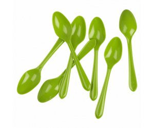 Lime Green Reusable Plastic Dessert Spoon Spoons Cutlery 20pk