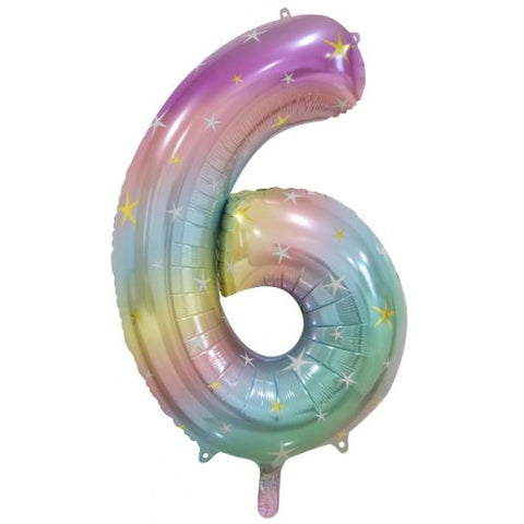 Giant INFLATED Pastel Rainbow Number 6 Foil Balloon #213796