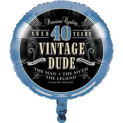 VINTAGE DUDE 40TH BIRTHDAY FOIL BALLOON 45CM  INFLATED  #06598