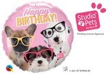 Happy Birthday Pink Puppies with Glasses Foil 45cm Balloon #19283