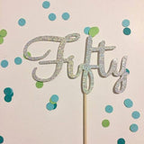 50th Birthday 'Fifty' Glittered Cake Topper in Silver