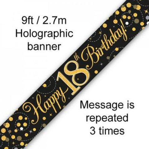 18th Birthday Banner Foil Gold and Black Oaktree 2.7m