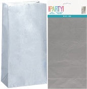 10 Paper Loot Party Bags - Silver - 26cm H X 13cm W #59018