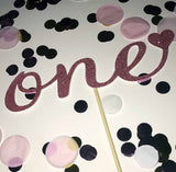 1st Birthday 'One' Glittered Cake Topper in Pink with heart