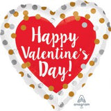 Happy Valentine's Day! Heart Foil with Gold Dots INFLATED 43cm Balloon #34210