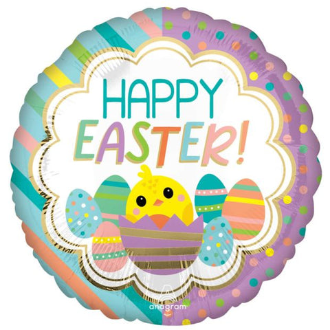 Happy Easter Chicky Stripes and Dots Foil 45cm (18") #45159