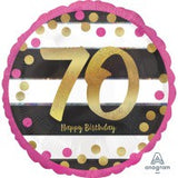 70th Birthday Foil Black, Gold, Magenta Balloon #37366