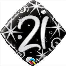 21st Birthday Foil 45cm Black & Silver Diamond INFLATED#29998