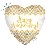 Happy Anniversary Foil Chevron Gold Heart Balloon #36164