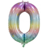 Giant INFLATED Pastel Rainbow Number Zero 0 Foil Balloon #213790