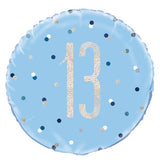 13th Birthday Foil 45cm (18") Prismatic Blue & Silver #83354