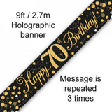 70th Birthday Banner Black & Gold 2.7m Oaktree