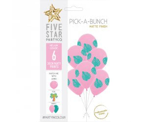 Palm Leaf Printed Pink Balloons Pick-A-Bunch 6pk UNFILLED