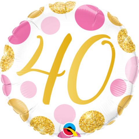 40th Pink and Gold Dots Foil 45cm (18") #88184