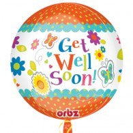 Get Well Foil Orbz Balloon INFLATED #28372