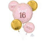 Sweet 16 Sixteen 16th Birthday Blush Foil Balloon Bouquet Kit 5 pk INFLATED #39738