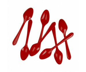 Red Reusable Plastic Cutlery Dessert Spoons 20pk