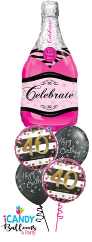 40th Birthday Celebrate Pink Champagne Balloon Bouquet #40BD11