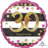 30th Birthday Foil Black, Gold, Magenta Balloon #37162