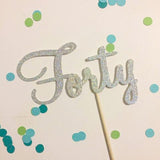 40th Birthday 'Forty' Glittered Cake Topper in Silver