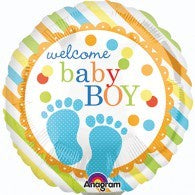 Welcome Baby Boy Foil Feet & Dots Balloon #32176